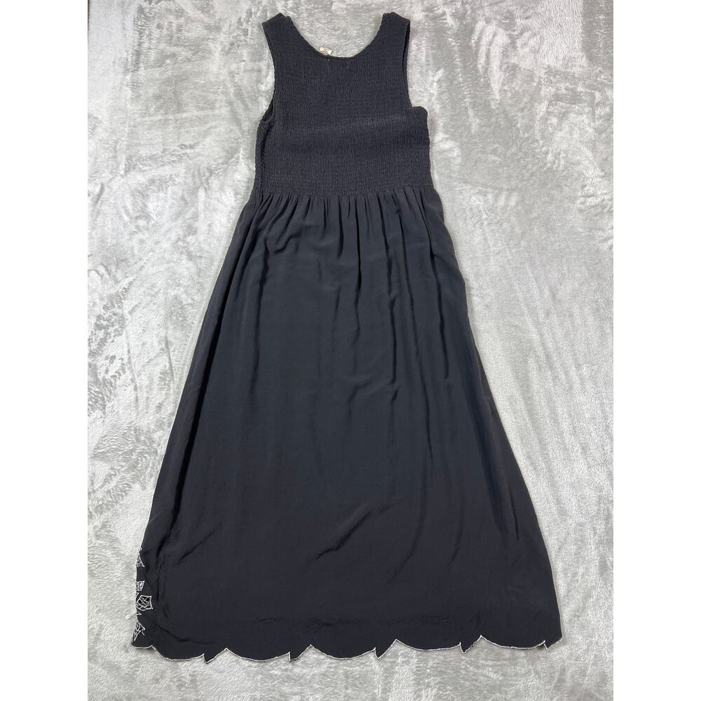 Whimsigoth M Black Floral Embroidered Maxi Dress Goth Alternative Flowy - Picture 5 of 5